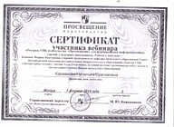 Сертификат участника вебинара, 2016 г.